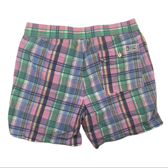 SH334 Polo Ralph Lauren Designer Plaid Lined Swim Trunks S - Picture 5 of 7
